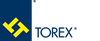 Nhãn hiệu TOREX thể hiện trang thiết bị xử lý nguyên vật liệu bột và dạng bột. 
